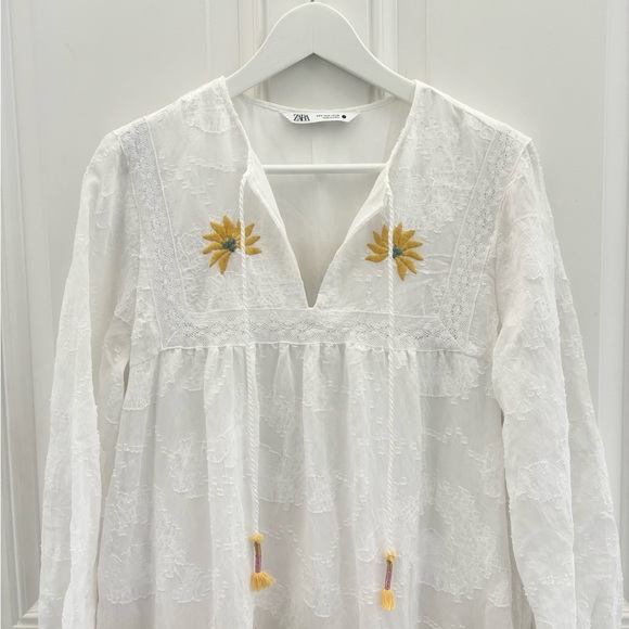 Zara White Embroidered Maxi Dress S - Picture 7 of 12